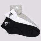 Kit Meia Adidas Logo Cano Médio 3 Pares Branca Preta e Cinza