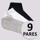 Kit Meia Adidas SPW Cano Baixo 9 Pares Branca Preta e Cinza