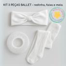Kit Meia Calça Fina Faixa e Redinha de Ballet para Cabelo