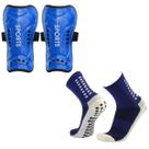 Kit Meia Esportiva Futebol Society Futsal Antiderrapante + Caneleira Adulto Juvenil Com Presilha