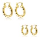 Kit Melina - Kit 2 Brincos Argola Tubo Fecho Italiano P M Banhado em Ouro 18k Kit Melina - Kit 2 Brincos Argola Tubo Fecho Italiano P M Banhado em Ouro 18k