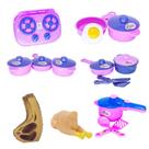 Kit Menina Comidinhas Fogão Cooktop Frango Bife Panelas 16pç
