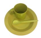 Kit Merenda Escolar Amarelo Prato Colher Caneca Plástica 300 ML - 50 Pçs
