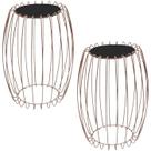 Kit Mesa Apoio Lateral 43 cm Tampo Vidro Preto Base Metal Cobre Nacc