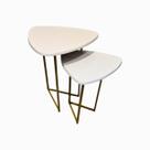 Kit Mesa Apoio + Mesa Canto Tampo MDF Off White Pé Dourado