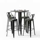 Kit mesa bistro tolix + 4 banquetas tolix alta com encosto pretas