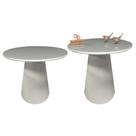 Kit Mesa De Canto Com Vidro 50cm E Base Cone Laqueada Off White