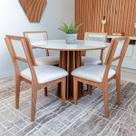 Kit Mesa de Jantar Redonda 4 Cadeiras Encosto Tela 100% MDF Branco Cesare Claro Dalla Costa