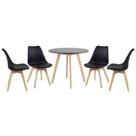 Kit Mesa De Jantar Redonda 90 Cm Preto 4 Cadeiras Estofadas