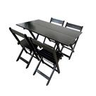 Kit Mesa de Madeira 1,20x70 Retangular Dobrável com 4 Cadeiras Qualidade para Área de Lazer - Preto