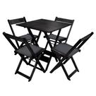 Kit Mesa de Madeira 60x60 Quadrada Dobrável com 4 Cadeiras Estofadas para Área de Lazer - Preto
