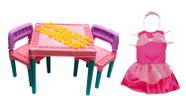 Kit Mesa Didática P/ Criança + Fantasia Menina Princesa Rosa