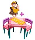Kit Mesa Didática P/ Crianças + Boneca Mãe e Filha Bebê
