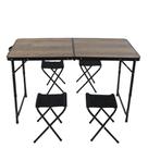 Kit Mesa Dobrável Portátil Que Vira Maleta Para Camping Praia Leve Alumínio 120cm Madeira + 4 Banquinhos Dobráveis