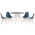 Kit - Mesa Eames 100 cm preto + 4 cadeiras Eames Eiffel Dsw azul petróleo