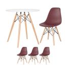 Kit - Mesa Eames 70 cm branco + 3 cadeiras Eames Dsw marrom