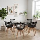 Kit Mesa Eames Vidro 110cm + 5 Cadeiras Web Wood - Seat&Co