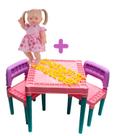 Kit Mesa Educativa Infantil + Bebê Elisi Boneca Fala Frases