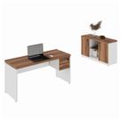 Kit Mesa Escritório 1,50x0,60m c/ Gavetas + Armário Baixo Credenza - WORKSTART - NOGAL SEVILHA/BRANCO - 34334