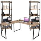Kit Mesa Escritório Industrial em L com 2 Estantes com 5 Prateleiras Form C01 Carvalho - Lyam Decor