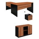 Kit Mesa Escrivaninha para Escritório em "L" + Armário Baixo com 2 portas Credenza WORKSTART - NOGAL SEVILHA / PRETO - 22477