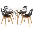 Kit Mesa Jantar Eames 90cm Branca + 4 Cadeiras Kaila Wood Preta - La Mobilia