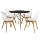 Kit Mesa Jantar Eames 90cm Preta + 4 Cadeiras Kaila Wood Branca - La Mobilia
