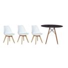 Kit Mesa Jantar Eiffel 120cm Preta + 03 Cadeiras Leda - Branca