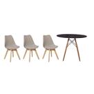 Kit Mesa Jantar Eiffel 120cm Preta + 03 Cadeiras Leda - Nude
