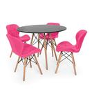 Kit Mesa Jantar Eiffel 120cm Preta + 04 Cadeiras Slim - Rosa