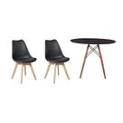 Kit Mesa Jantar Eiffel 90cm Preta + 02 Cadeiras Leda - Preta