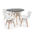 Kit Mesa Jantar Eiffel 90cm Preta + 04 Cadeiras Slim - Branca