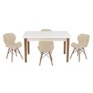 Kit Mesa Luiza 135cm Branca 4 Cadeiras Slim Nude
