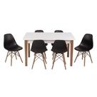 Kit Mesa Luiza 135cm Branca 6 Cadeiras Eiffel Preto