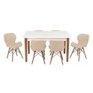 Kit Mesa Luiza 135cm Branca 6 Cadeiras Slim Nude