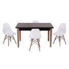 Kit Mesa Luiza 135cm Preta 4 Cadeiras Eiffel Branco
