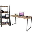 Kit Mesa Para Escritório com Estante 4 Prateleiras Industrial Form 135 cm Carvalho - Lyam Decor