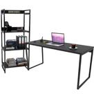 Kit Mesa Para Escritório com Estante 4 Prateleiras Industrial Form 150 cm Preto Onix - Lyam Decor