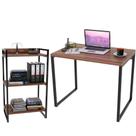Kit Mesa Para Escritório Com Estante 90 Cm Nogal