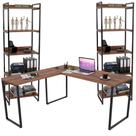 Kit Mesa Para Escritório Industrial em L com 2 Estantes com 5 Prateleiras Form Nogal - Lyam Decor