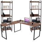 Kit Mesa Para Escritório Industrial L com 2 Estantes com 5 Prateleiras Form C01 Nogal - Lyam Decor