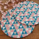 Kit Mesa Posta 10 Bases MDF 35CM + 10 Capas de Sousplat Em Tecido Triangulo Rosa e Azul