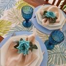 Kit mesa posta argola Porta Guardanapo flor rosa azul 6 un
