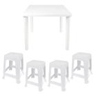 Kit Mesa Quadrada Desmontável Camping Praia + 4 Banqueta Plástica Empilhável - Mor