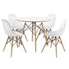 Kit Mesa Redonda Chanfrada Eames 110cm Branca com 4 Cadeiras Kaila DSW Branca - La Mobilia