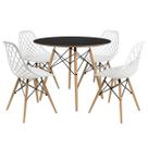 Kit Mesa Redonda Chanfrada Eames 90cm Preta com 4 Cadeiras Kaila DSW Branca - La Mobilia