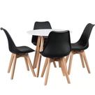 Kit - Mesa Redonda Leda 80 Cm Branco + 4 Cadeiras Estofadas Leda Preto