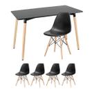 Kit - Mesa retangular Eames 60 x 120 cm + 4 cadeiras Dsw Mesa preto com cadeiras preto