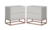 Kit Mesas de Cabeceira Eros Off White com Base de Ferro Cobre P/ Quarto