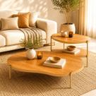 Kit Mesas Orgânicas Para Sala Moderna Decoração Luxo Mesa Lateral e Mesa de Centro para Sala de Estar MDF Freijó